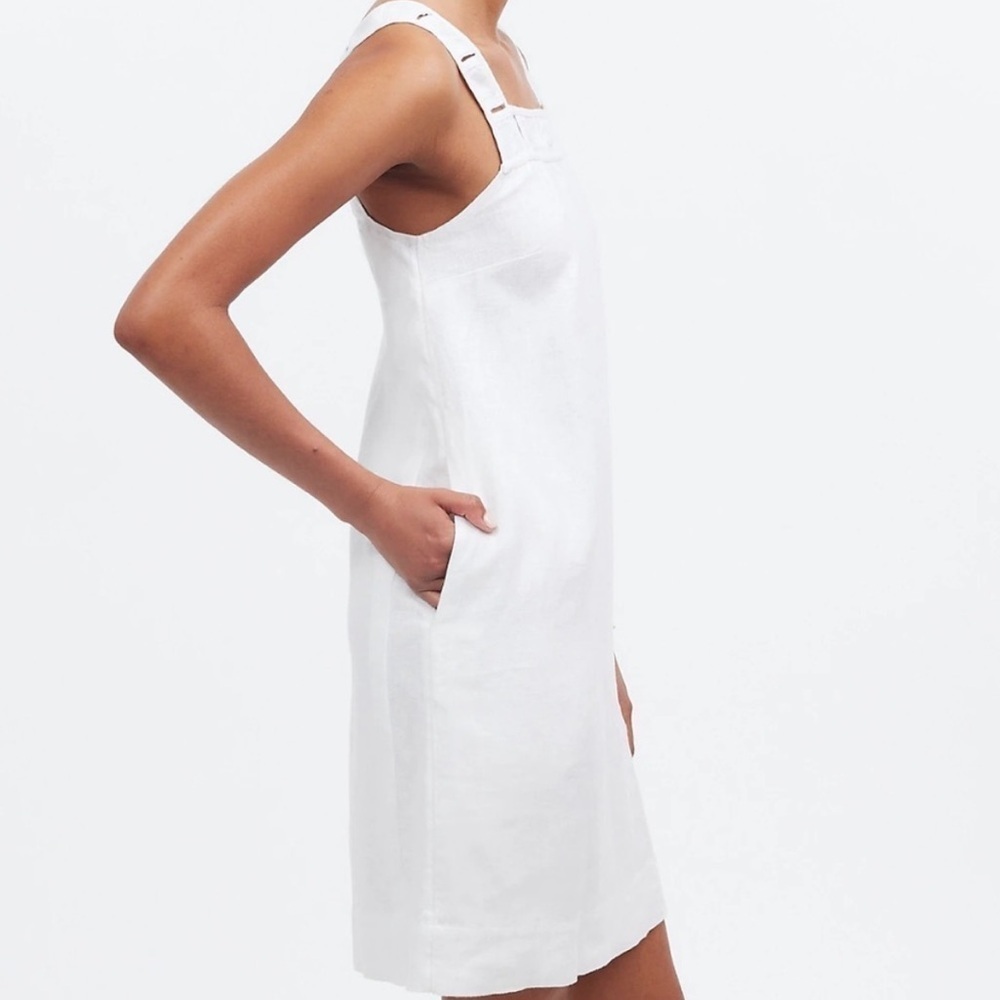 Madewell White Embroidered Tank Mini Linen Dress Pockets Eyelet 2 - Picture 3 of 12